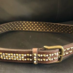Leather belt with rhinestones and studs